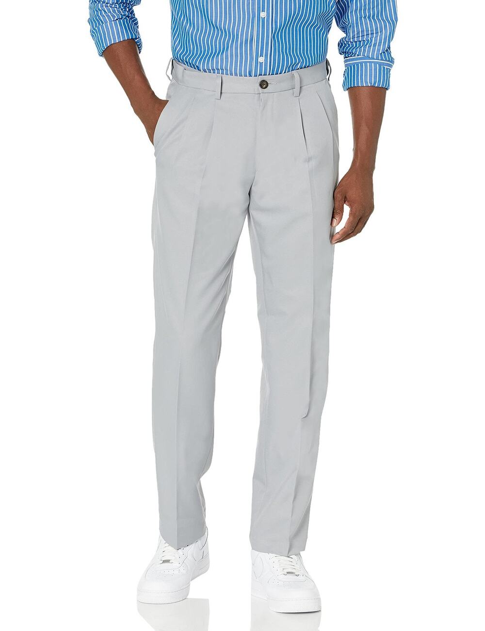 amazon essentials Mens Dress Pants 29W 28L Light Grey Pleated Business